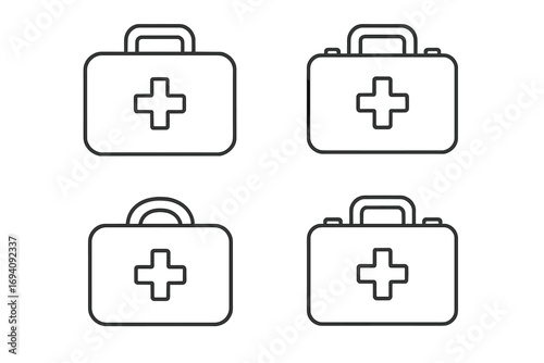 First aid kit line icon collection. Medical suitcase symbol set for web design and apps. Editable stroke vector illustration. Health care, emergency, and doctor bag icons.