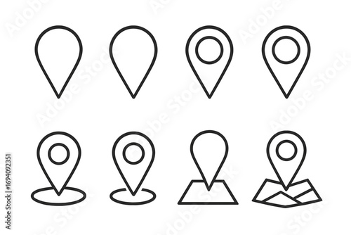 Map pin icon set. Location pointer marker symbol collection. Navigation GPS destination sign. Geotag place position. Vector line outline pictogram for web, app, graphic design.