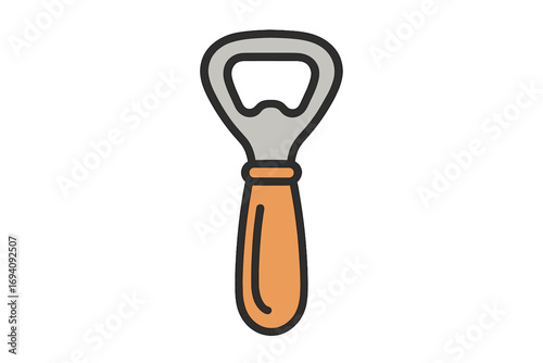 Bottle opener icon. Beer opener vector. Bar tool. Kitchen utensil. Open soda, beverage cap. Concept refreshment, party. Filled outline cartoon illustration for web, app, design.