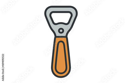 Bottle opener vector illustration. Flat line icon of a beer bottle cap opener. Barware and kitchen utensil tool for opening soda and other beverages. Graphic for web design.
