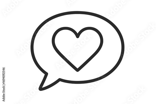 Heart in speech bubble icon. Love message, romantic chat, positive feedback, and expressing affection. Social media like symbol. Communication concept. Vector line art.