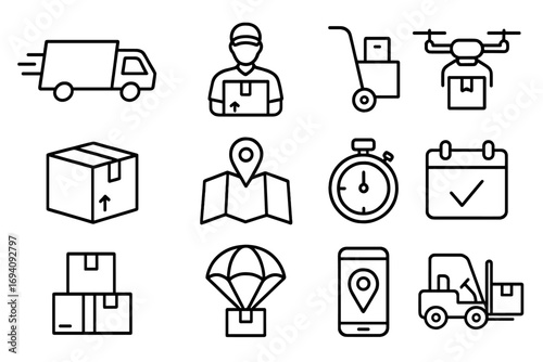 Logistics and delivery service line icon set. Transportation, shipping, e-commerce concepts. Vector symbols for package tracking, courier, web and mobile app design. Outline signs.