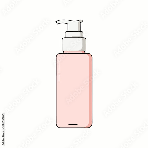 Pink rectangular bottle with a white pump dispenser, isolated on a white background.