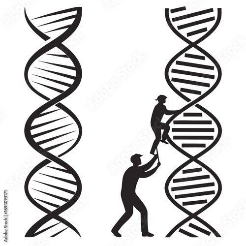 Abstract D N A strands with climbing figures helix