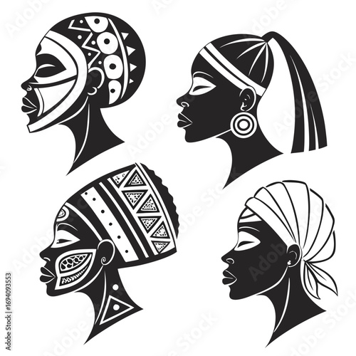 African tribal women profile silhouettes vector
