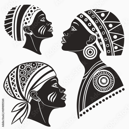 Photography African women profiles tribal patterns vector