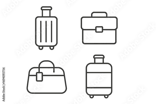 Luggage and baggage line icon set. Suitcase, briefcase, travel bag vector pictograms. Minimal outline symbols for tourism, business trip, vacation and journey concepts.