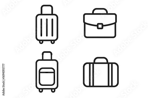 Luggage and travel bag line icon set. Suitcase, briefcase, baggage linear pictogram pack. Minimal outline icons for web, graphic design, apps. Vector symbol collection for trip, vacation, business.