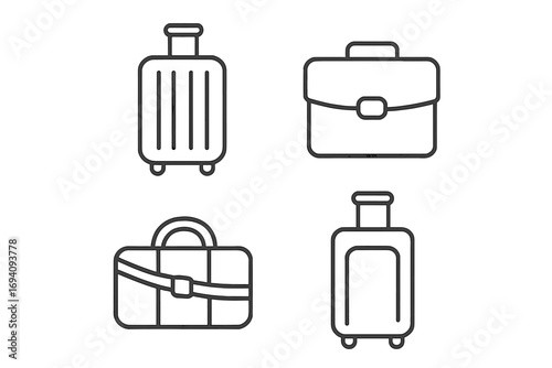 Baggage and luggage line icon set. Suitcase, briefcase, travel bag pictograms. Minimal outline vector symbols for web design, ui, app, business trip and vacation.