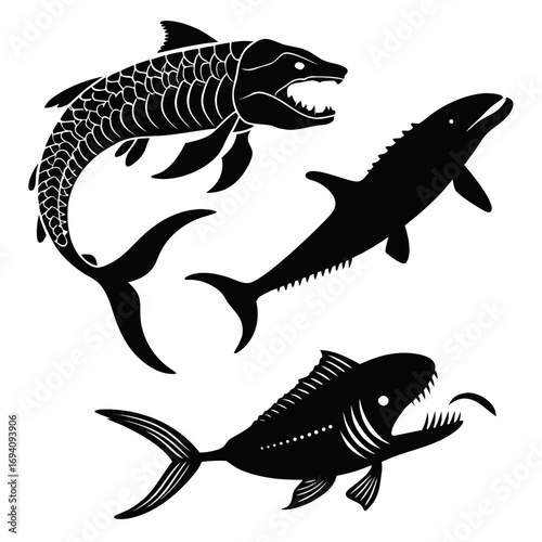 Ancient predatory fish silhouettes prehistoric fish