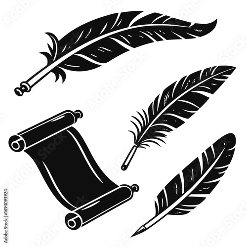 Ancient scroll and quill pens writing