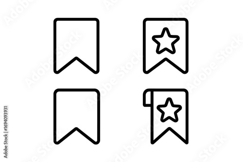 Bookmark line icon set. Save, favorite, and read marker symbols for web and apps. Vector collection of simple outline graphic elements with star sign. Minimalist pictogram.