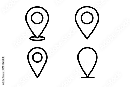Map pin line icon pack. Minimalist location marker pictogram set. GPS pointer symbol for navigation and direction. Geolocation tag and destination point sign for web and apps.