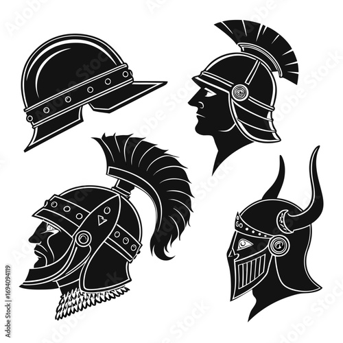 Ancient warrior helmets silhouettes roman