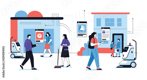 Modern urban living enhanced by automated technology and digital services for a better city experience