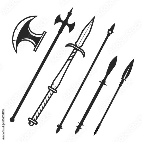 Ancient weapons assortment black silhouette battle weapons