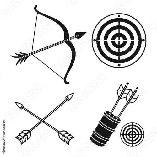 Archery icons bow arrow target quiver vector