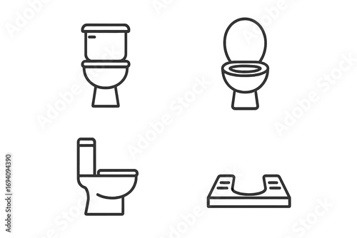 Toilet outline icons collection, simple linear editable stroke, vector cartoon illustration set for web, books, cards, apps, transparent background design