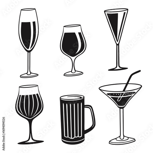 Assorted drinkware silhouettes glasses wine glass