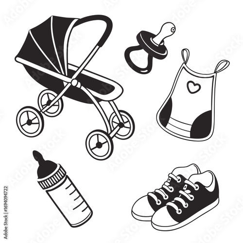 Baby stroller pacifier bib bottle shoes baby bottle