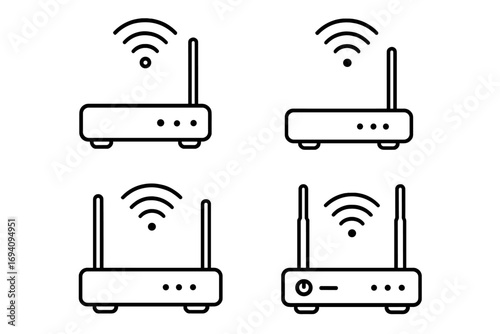 Wi-Fi router outline vector icons, simple linear style, editable stroke set, wireless internet devices collection for websites, apps, books, technology concept, connectivity symbols