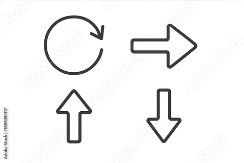 Outline Arrow Icon Pack for Graphic and Web Design, Vector Cartoon Line Art Illustrations of Up, Down, Right, Circular Directional Arrows for Apps, UI, Ads, and Cards