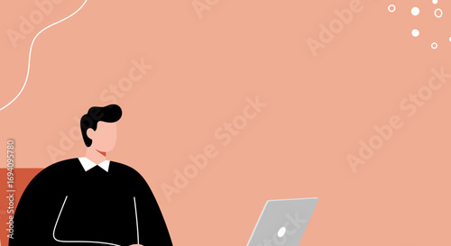 Illustration of a man working on a laptop, representing remote work, online learning, or digital business. Ideal for technology, freelance, and education concepts.