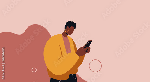 Young person engaging with a smartphone, illustrating modern communication, social media, and digital lifestyle. Useful for technology, business, or lifestyle content.
