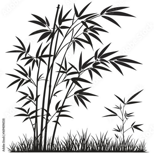 Black bamboo stalks leaves grass vector