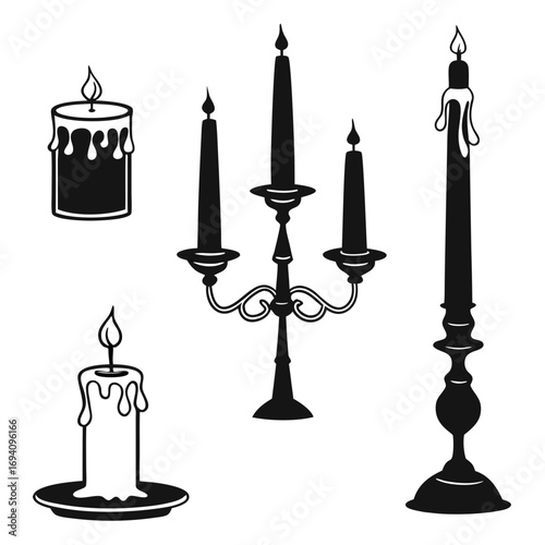 Black candle silhouettes dripping wax candlestick candelabra