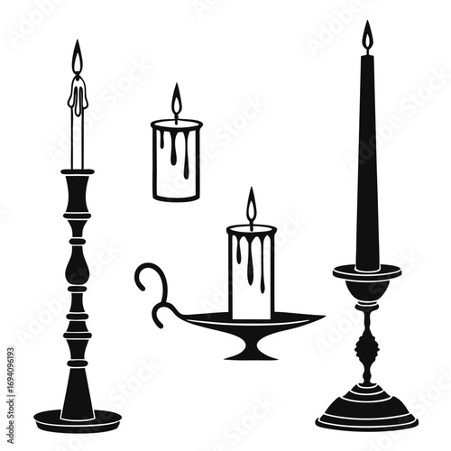 Black candle silhouettes with flames candlestick holder