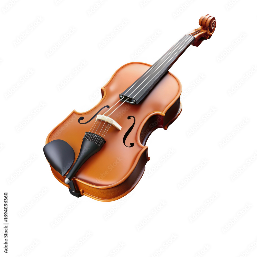 Fototapeta premium Acoustic wooden violin with a dark brown finish isolated on transparent background