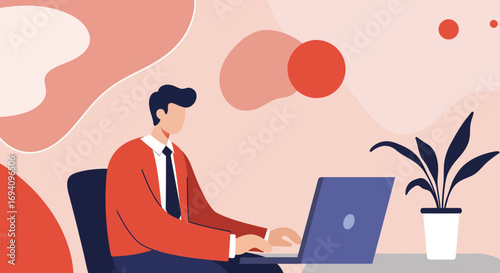 Professional man working diligently on a laptop at a modern desk, embodying focus, productivity, and remote work efficiency. Ideal for business, tech, or lifestyle content.