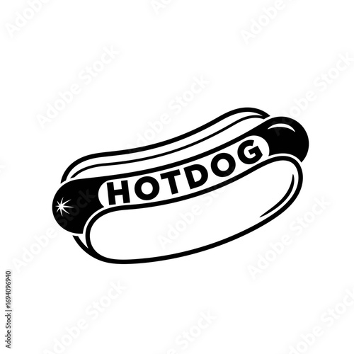 Simple black and white graphic of a hot dog with the word "HOTDOG" displayed on it.