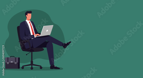 Professional businessman working on laptop, focused and productive. Represents remote work, modern corporate lifestyle, and digital entrepreneurship.