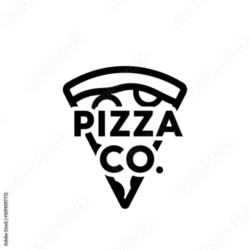 A modern black and white logo for 'PIZZA CO.' designed in the shape of a pizza slice.