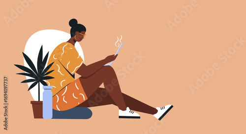Woman working remotely on laptop at home, embodying modern digital lifestyle, productivity, and comfort. Ideal for business, tech, or wellness concepts.