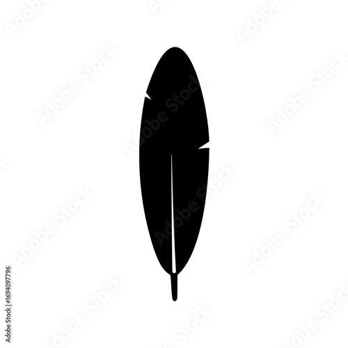 Minimalist Illustration of a Single Black Feather on a White Background