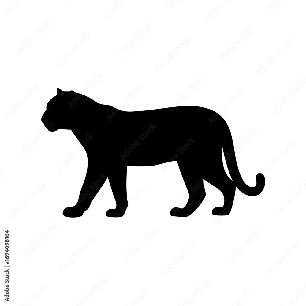 Obraz premium Silhouette of a Panther Walking to the Left on a White Background