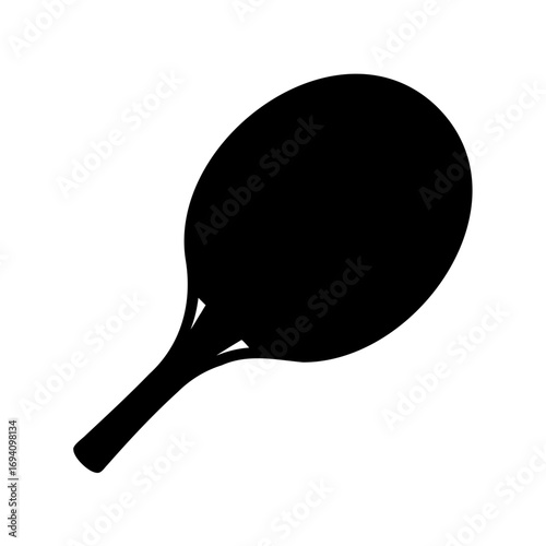 Black silhouette of a tennis racket against a white background space