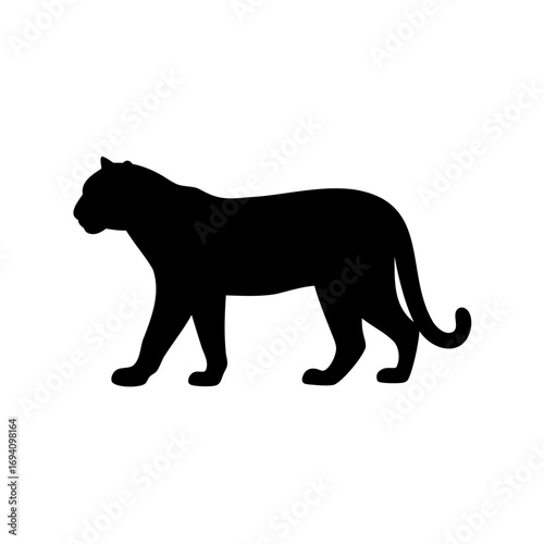 Silhouette of a Panther Walking to the Left on a White Background