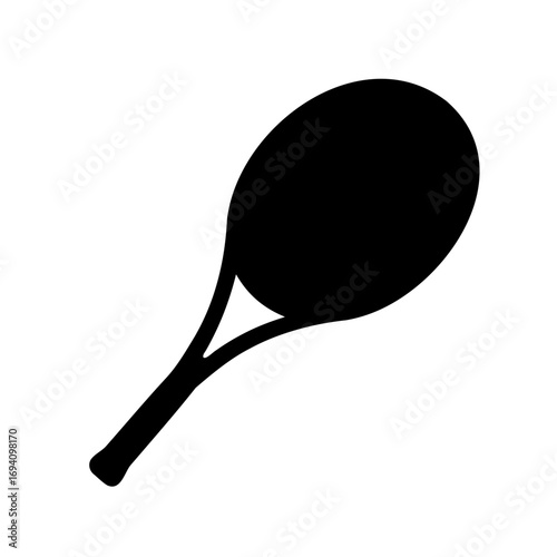 Black and white illustration of a tennis racket, sporting equipment illustration