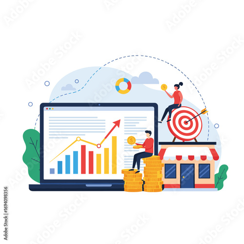 Business growth strategy meeting analyzing financial performance data together
