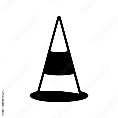 Simple Black and White Icon of a Traffic Cone with Stripes