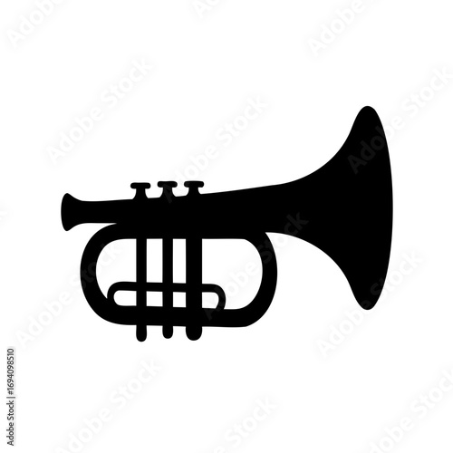 Silhouette of a trumpet on a white background, simple music illustration