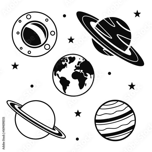 Celestial bodies and stars simple graphic planet earth