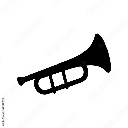 Black silhouette of a trumpet on a white background, musical instrument