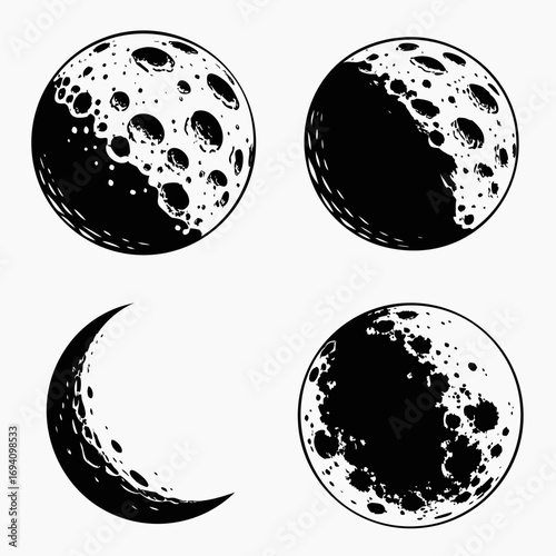 Celestial bodies cratered silhouettes moon lunar