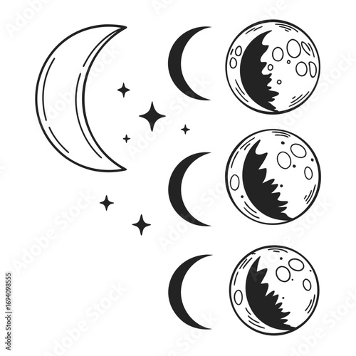 Celestial bodies crescent and full moon phases crescent moon