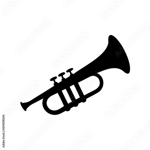 Silhouette of a Trumpet on a White Background, Musical Instrument Illustration